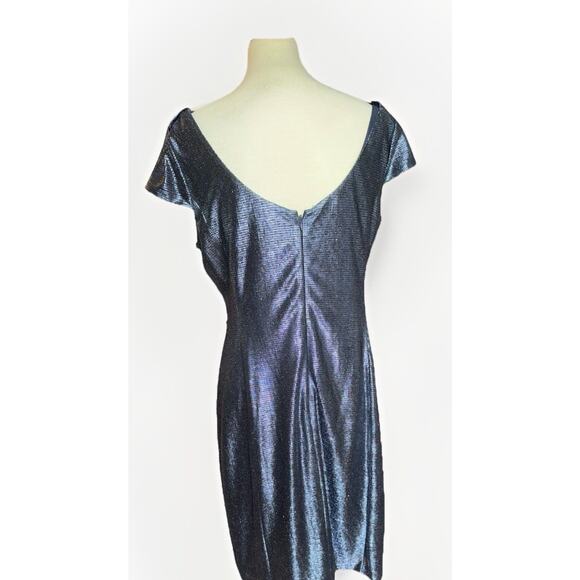 Tahari Draped Cowl Neck Metallic Blue/black Cocktail Dress Woman's Size 14 - Picture 2 of 10